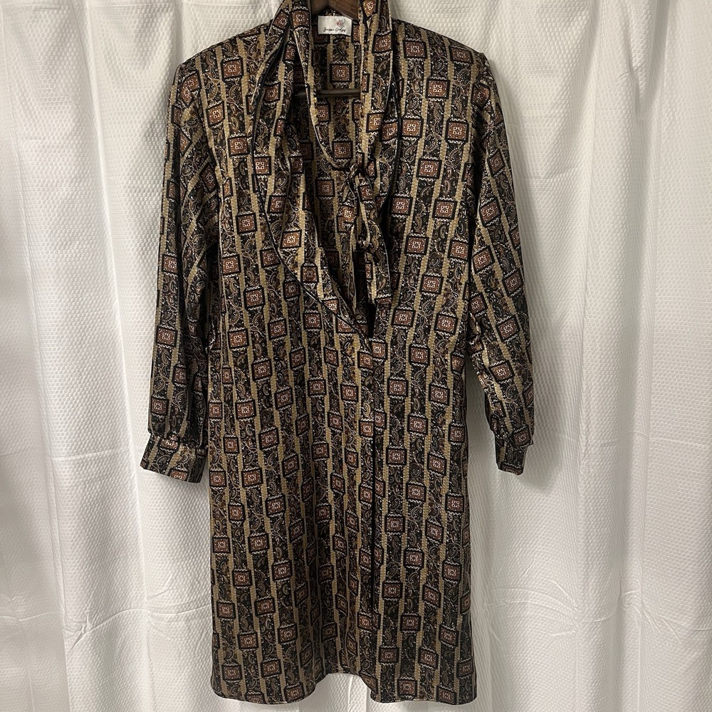 Vintage Midi Kimono Pure Silk Robe‎ Knee Length Gown Silk Robe Brown Beige